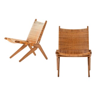 Easy Chairs in Cane and Oak from Preben Thorsen, 1957, Set of 2 For Sale