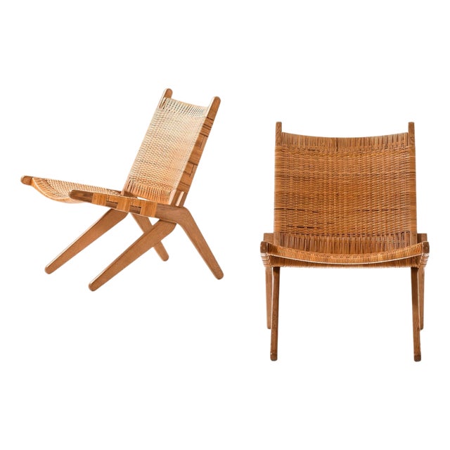 Easy Chairs in Cane and Oak from Preben Thorsen, 1957, Set of 2 For Sale