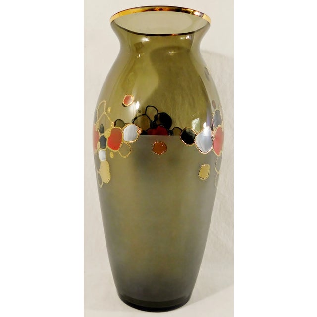 Large Mid Century 16" Egermann Czech Republic Bohemia Crystal 24k Gold Trim Vase For Sale In West Palm - Image 6 of 13