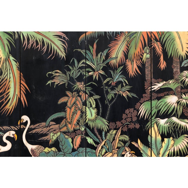 Four-Panel Screen with Curved Design and Raised Bird Decor For Sale - Image 10 of 12