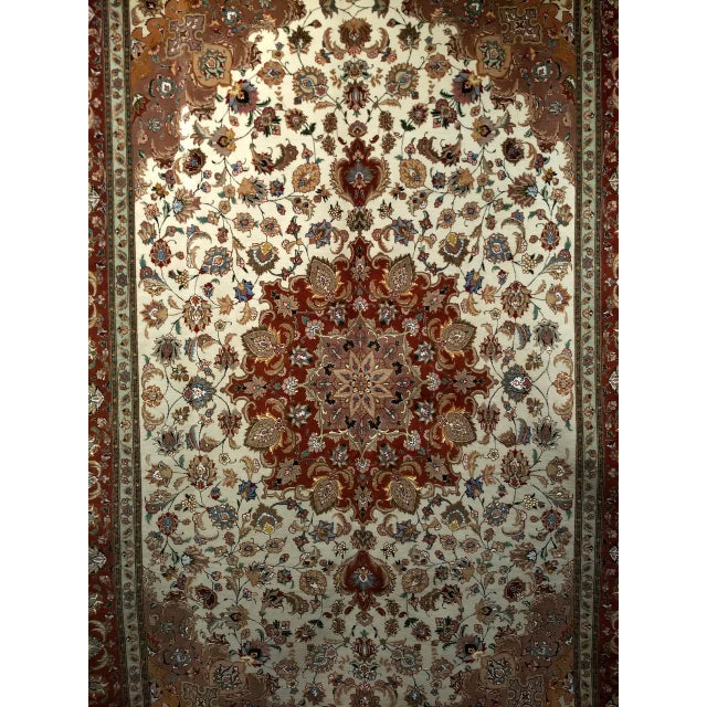 Fine Persian Tabriz Shirfar Rug, Hand-Knotted Wool & Silk, Floral Pattern, Ivory & Chocolate, 7x10 For Sale - Image 11 of 18