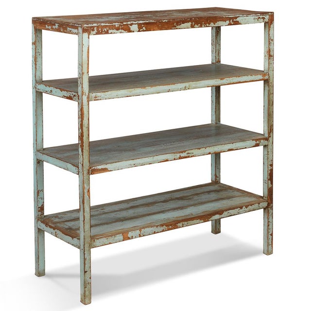 Vintage Indian Distressed Blue Bookshelf, 1950s For Sale - Image 6 of 6