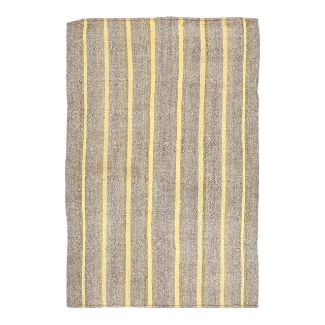 Vintage Turkish Kilim Wool Rug With Gold Stripes by Rug & Kilim, 1950-1959 For Sale