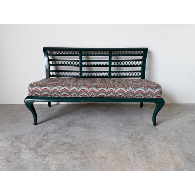 Add timeless Hollywood Regency charm to your space with this elegant 1970s painted loveseat. Featuring a gracefully curved...