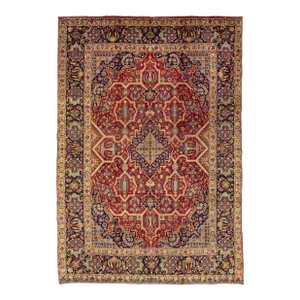 1960s Medallion Handmade Persian Heriz Wool Rug in Red
