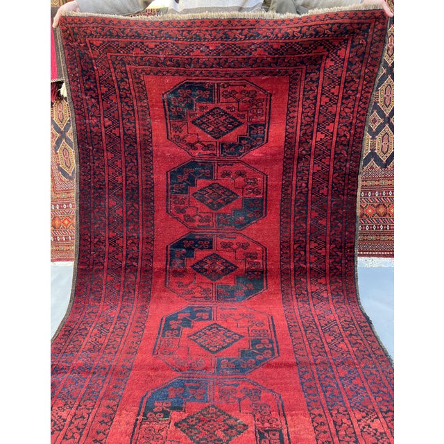 Textile Vintage Afghan Khal Mohammad Single Column Aina Gul Bokhara Rug - 6'7" X 3'11" For Sale - Image 7 of 10