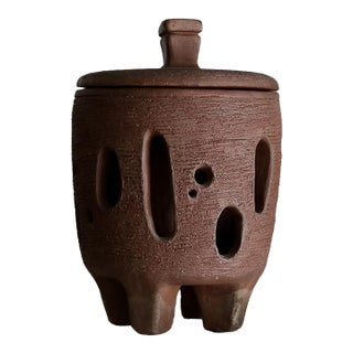 Vintage Terracotta Studio Pottery Jar Signed 1965 For Sale