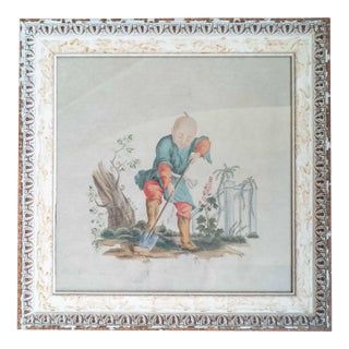 19th Century French Chinoiserie Chinese Export Style Watercolor Painting For Sale