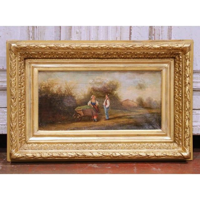 Late 18th Century Pair of 18th Century French Pastoral Oil Paintings in Original Gilt Frames For Sale - Image 5 of 11