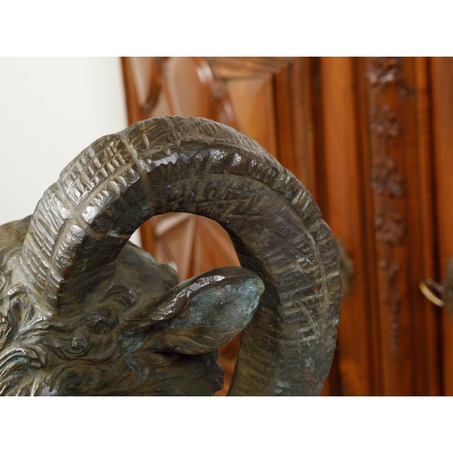 Mid 20th Century Midcentury Italian Cast Bronze Sculpture of a Ram's Head on Base For Sale - Image 5 of 10
