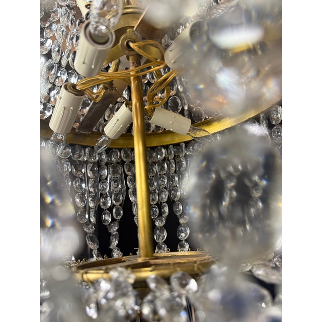 Vintage Chandelier- Extraordinary French Montgolfière Empire-Brass & Crystal Basket Chandelier For Sale - Image 15 of 15