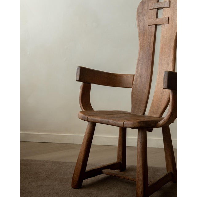 Brutalist Oak Armchair with Sculptural High Back by De Puydt, 1960s For Sale - Image 6 of 18
