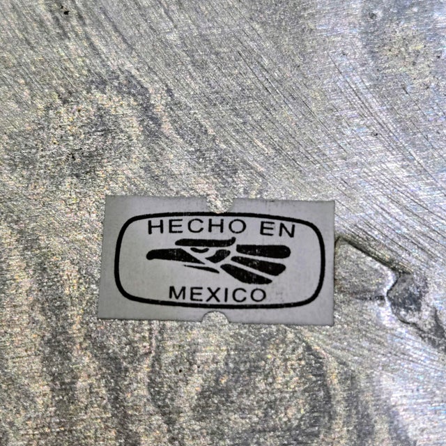 Vintage Mexican Pewter Rope Border Handled Serving Tray Set, Large Rectangular & Small Square Trays For Sale - Image 9 of 9