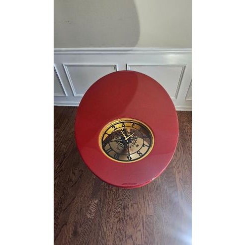 Custom Red & Gold Epoxy Resin Clock Table With Sculptural Pedestal Base For Sale - Image 4 of 11
