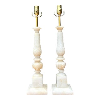 Vintage Carved Stone Column Lamp - A Pair For Sale