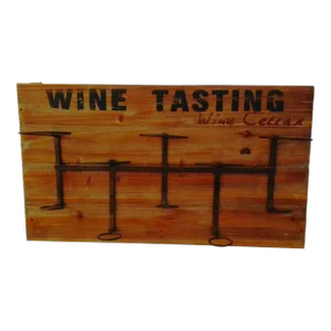 Rustic Wood and Iron Hanging Wine Bottle Holder