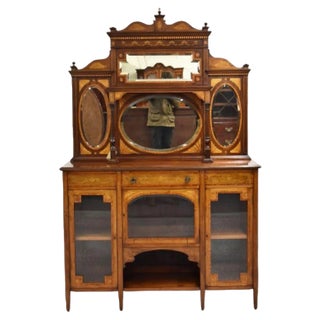 Victorian Sideboard in Mahogany Inlaid with Mirror Back, 1890 For Sale