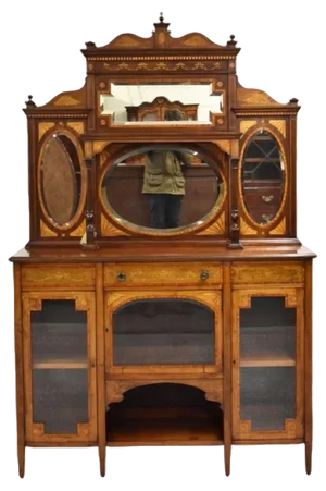 Victorian Sideboard in Mahogany Inlaid with Mirror Back, 1890