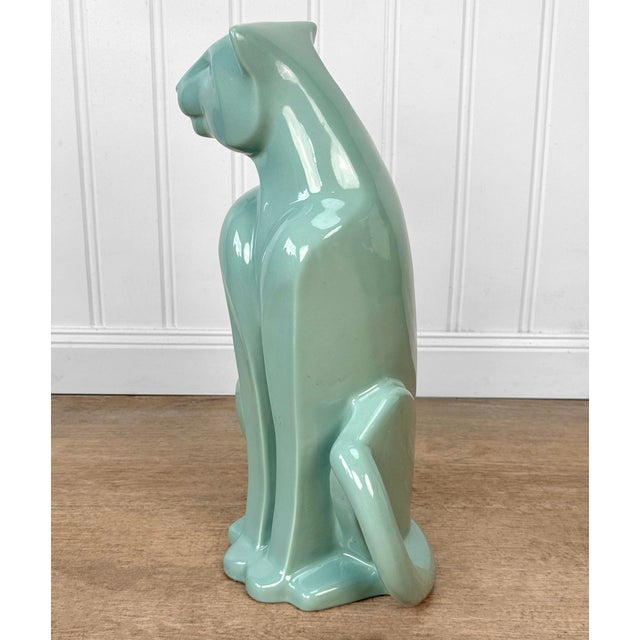Haeger Vintage 21" Art Deco Celadon Green Porcelain Panther Floor Statue For Sale - Image 4 of 8