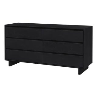 Halmstad 62 in. W Rectangular Wood Panel 6 Drawer Dresser with Soft Close Drawers, Black For Sale