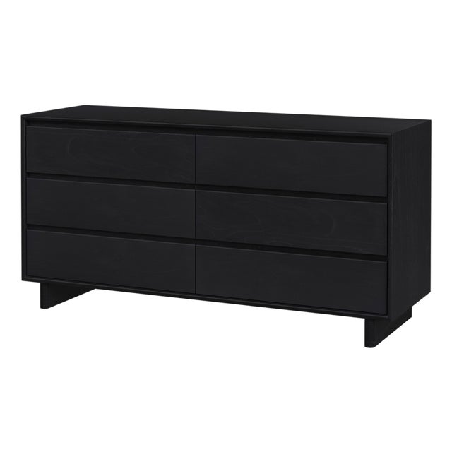 Halmstad 62 in. W Rectangular Wood Panel 6 Drawer Dresser with Soft Close Drawers, Black For Sale