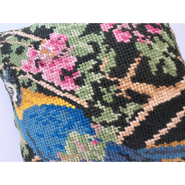 Mid Century Needlepoint Parrot Pillow With Velvet Back For Sale - Image 4 of 7