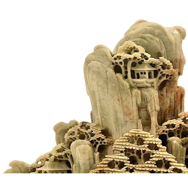 Chinese Vintage Chinese Soapstone Carving of a Serene Mountain Village For Sale - Image 3 of 11