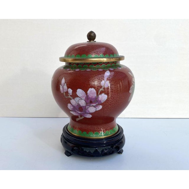 Vintage Cloisonne Brass and Enamel Ginger Jar with Lid, China, 1970s For Sale - Image 3 of 6
