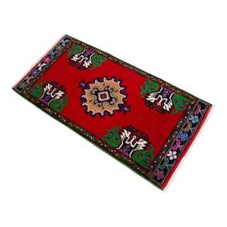 1970s Hand Made Turkish Rug Small Rug Kitchen Mat Organic Wool Entry Decor - 1'11" X 3'11" For Sale
