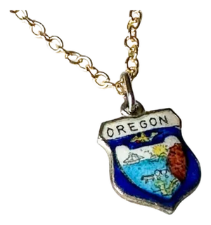 Oregon Vintage Fritz Reu Sterling Silver Enamel Charm on New 18 Inch Gold Filled Necklace