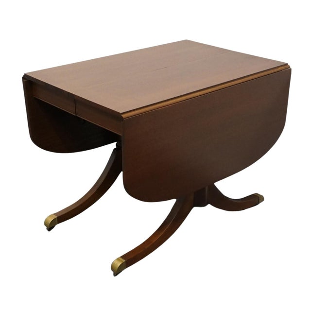 Craddock Furniture Solid Mahogany Traditional Duncan Phyfe Style 70" Drop Leaf Pedestal Dining Table W. Self Storing Leaf For Sale - Image 11 of 12