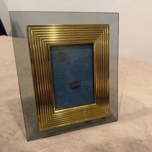 Tommaso Barbi 1960s Mid-Century Modern Brass and Smoked Glass Luxury Italian Picture Frame For Sale - Image 4 of 14