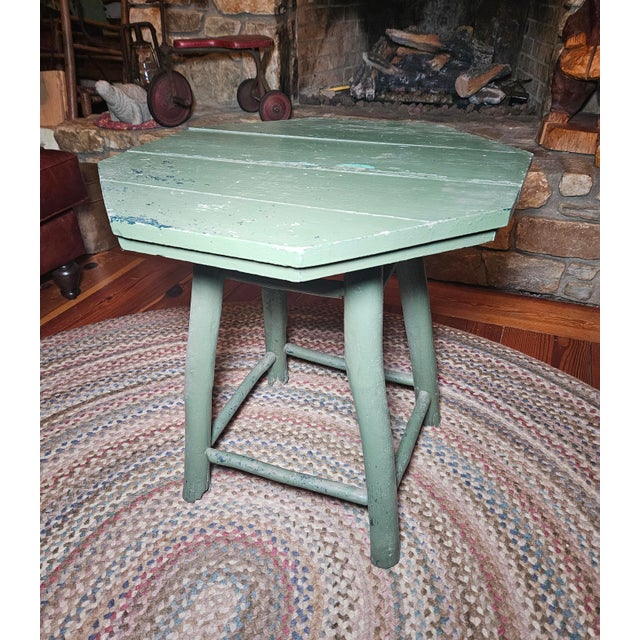 Early 20th Century Old Hickory Octagonal Center Table With Original Green Patina For Sale In Charlotte - Image 6 of 18