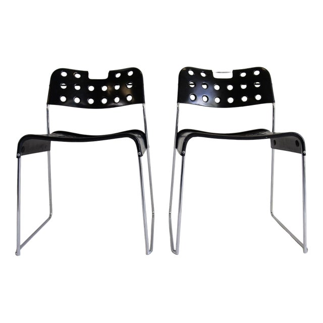 Omstak Black Chairs by Rodney Kinsman for Bieffeplast, 1970s, Set of 3 For Sale