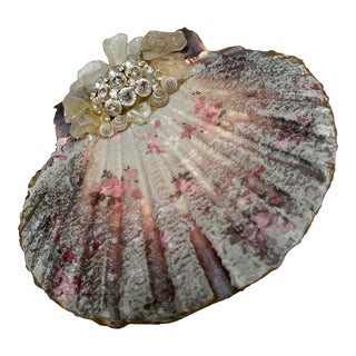Natural Adorned Crystal Sea Shell Trinket Tray For Sale