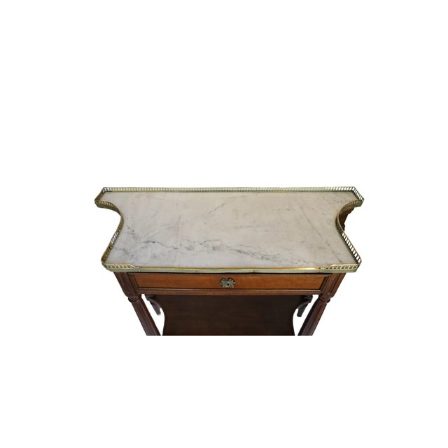 French Louis XVI Mahogany Server â€“ Carrara Marble Top, Brass Gallery & Tapered Legs For Sale In Houston - Image 6 of 12