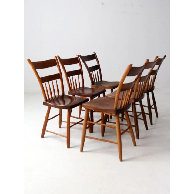 Antique Primitive Plank Seat Chairs Set of 6 For Sale - Image 14 of 17