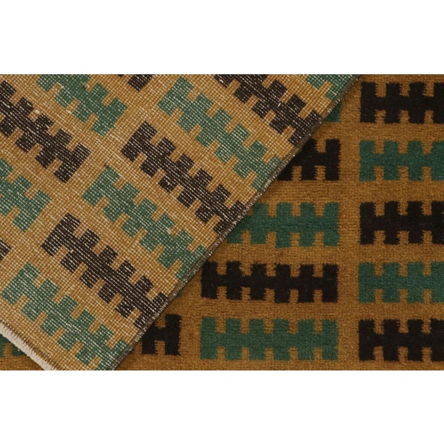 Textile Vintage Zeki Müren Runner in Ochre, Teal & Black Geometric Pattern - Rug & Kilim For Sale - Image 7 of 8