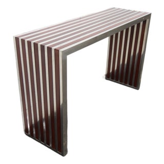 Mid Century Modern Two Tone Chrome and Wood Narrow Console Library Table 6404 For Sale