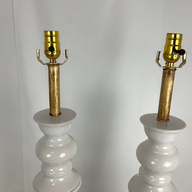 Vintage Tall White Ceramic Column Lamps - a Pair For Sale - Image 9 of 14