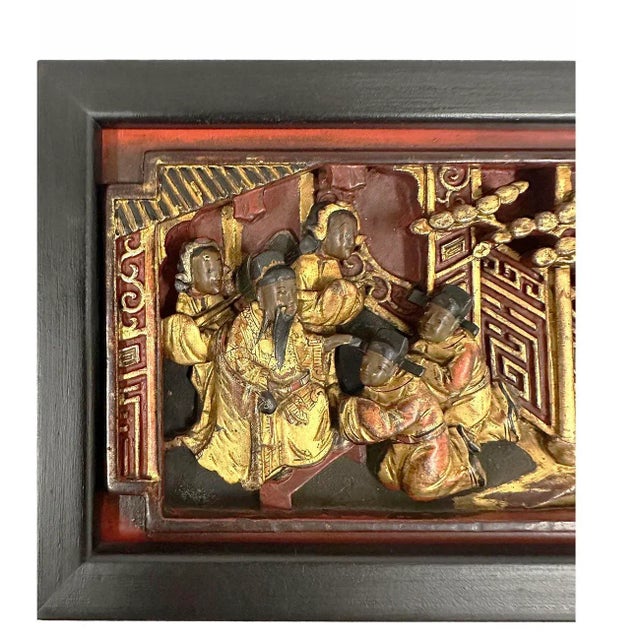 19th Century Chinese 3d Carving Wood Panels Hanging Architectural Element, Set of 3 For Sale - Image 12 of 13