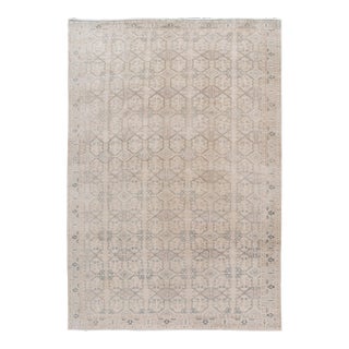 Vintage Turkish Handmade Beige Geometric Wool Rug For Sale