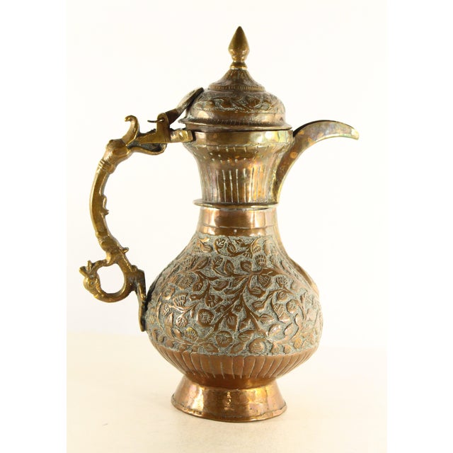 19th Century Indian Kashmiri Work Tooled Copper Ewer Jug For Sale - Image 4 of 12