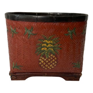 Vintage Woven Wicker Basket With Pineapple For Sale