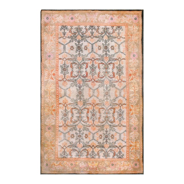1920s Ivory Taupe Orange Antique N. Indian Agra Cotton Carpet 4'6" X 7'4" Geometric Rug For Sale