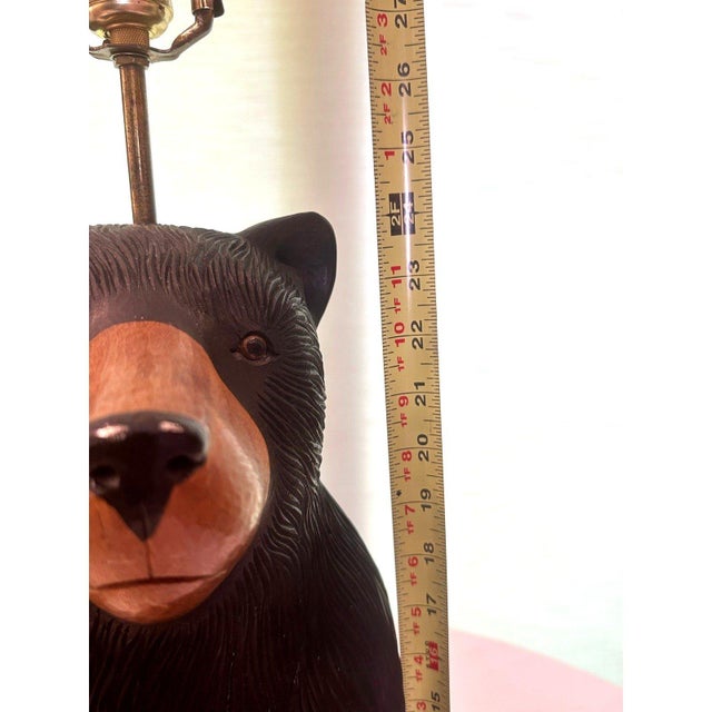 Vintage Carved Wood Black Bear Table Lamp 38" Rustic Cabin Lodge Adirondack Decor For Sale - Image 14 of 15