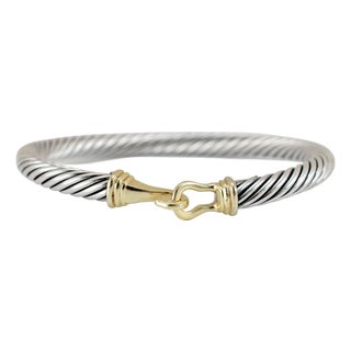 David Yurman 925 Silver 14k Yellow Gold Buckle Classic Cable Bangle Bracelet For Sale
