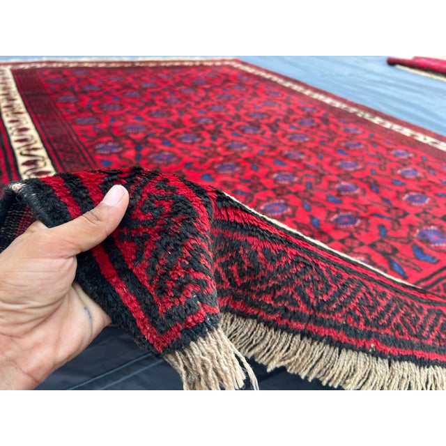 Vintage Afghan Hand-Knotted Baluchi Rug Floral Medallion Design Persian Style Rug For Sale - Image 9 of 13