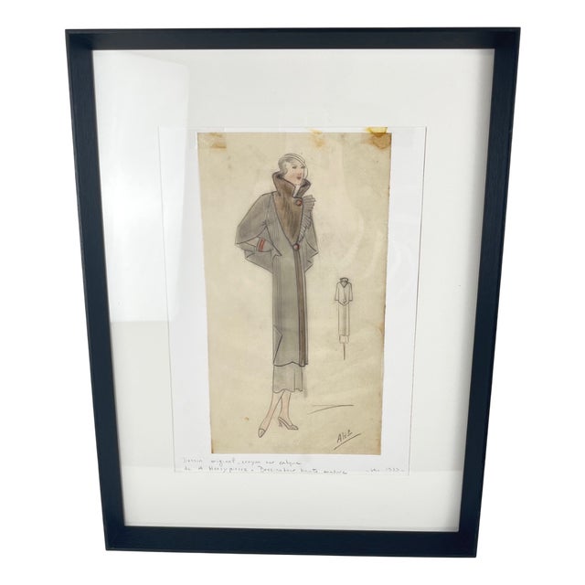 A. Henry Pierre, Fashion Sketch, Artwork on Tracing Paper, 1935, Framed For Sale