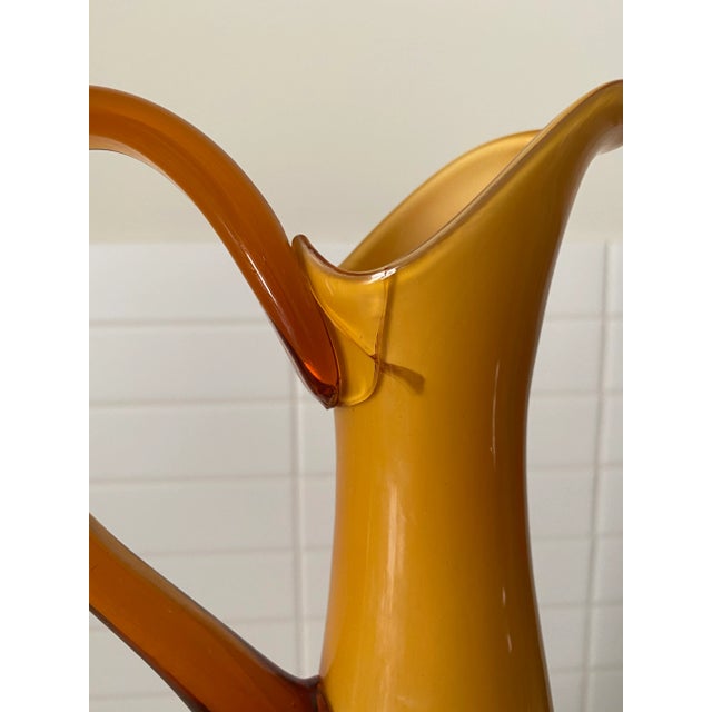 Amber Large Empoli Mid-Century Italian Cased Glass Amber Pitcher For Sale - Image 8 of 11